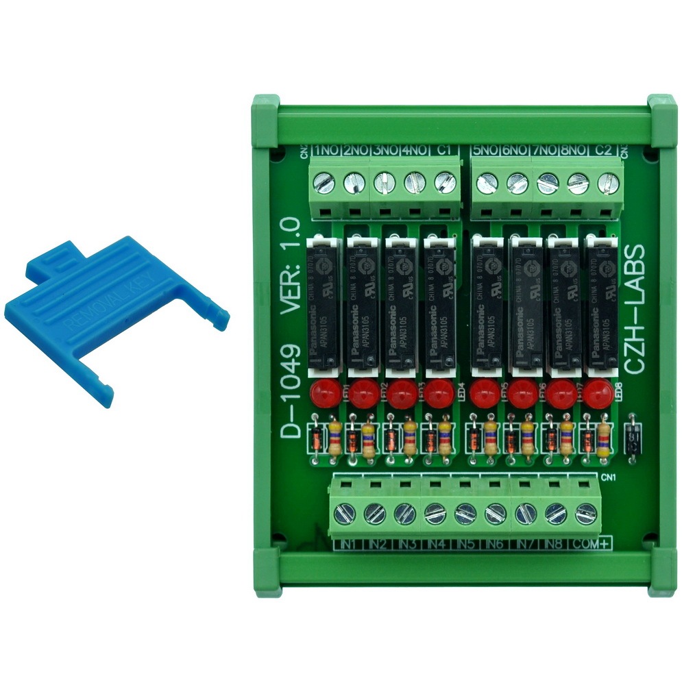 CZH-LABS Slim DIN Rail Mount DC5V Sink/NPN 8 SPST-NO 5A Power Relay Module, APAN3105