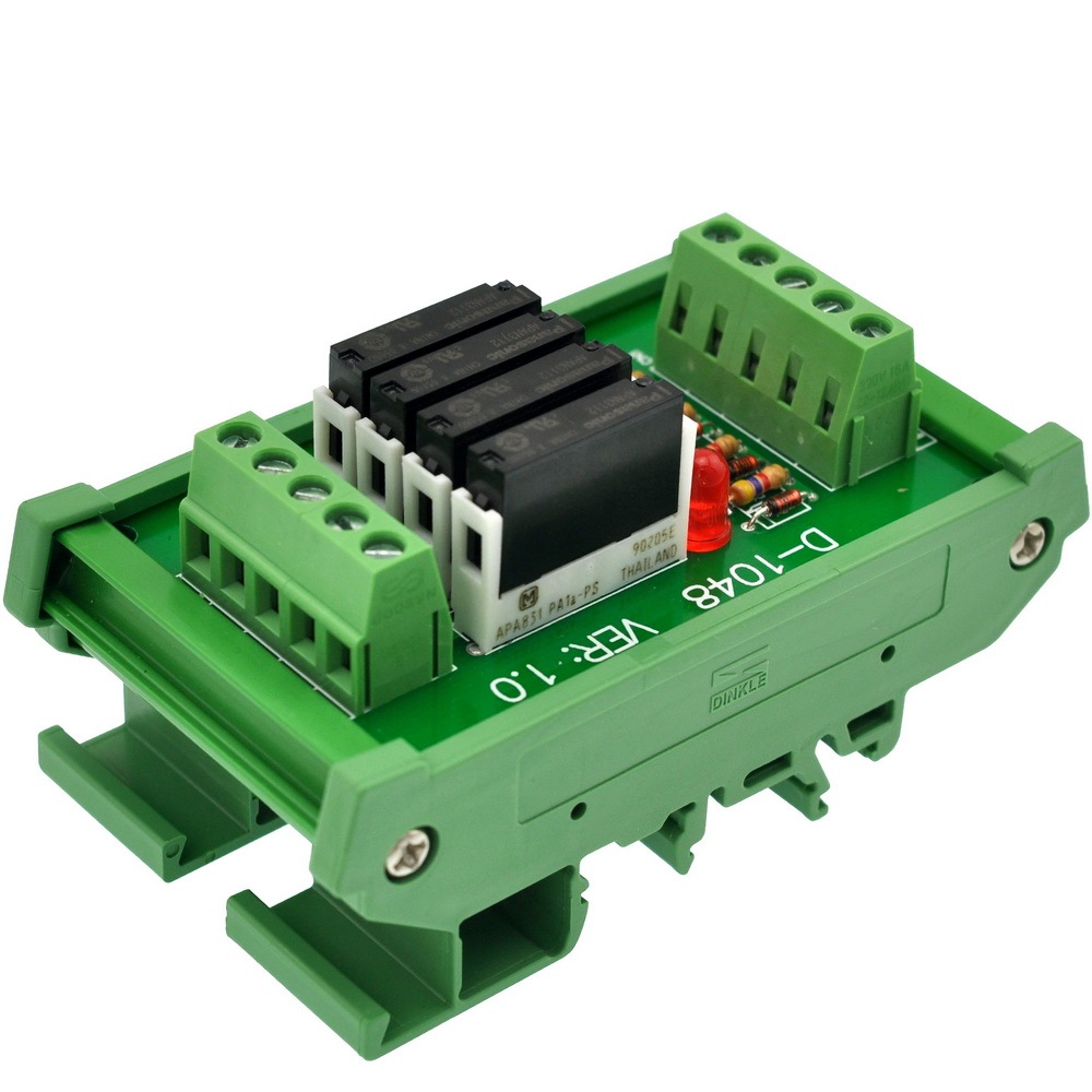 CZH-LABS Slim DIN Rail Mount DC12V Sink/NPN 4 SPST-NO 5A Power Relay Module, APAN3112