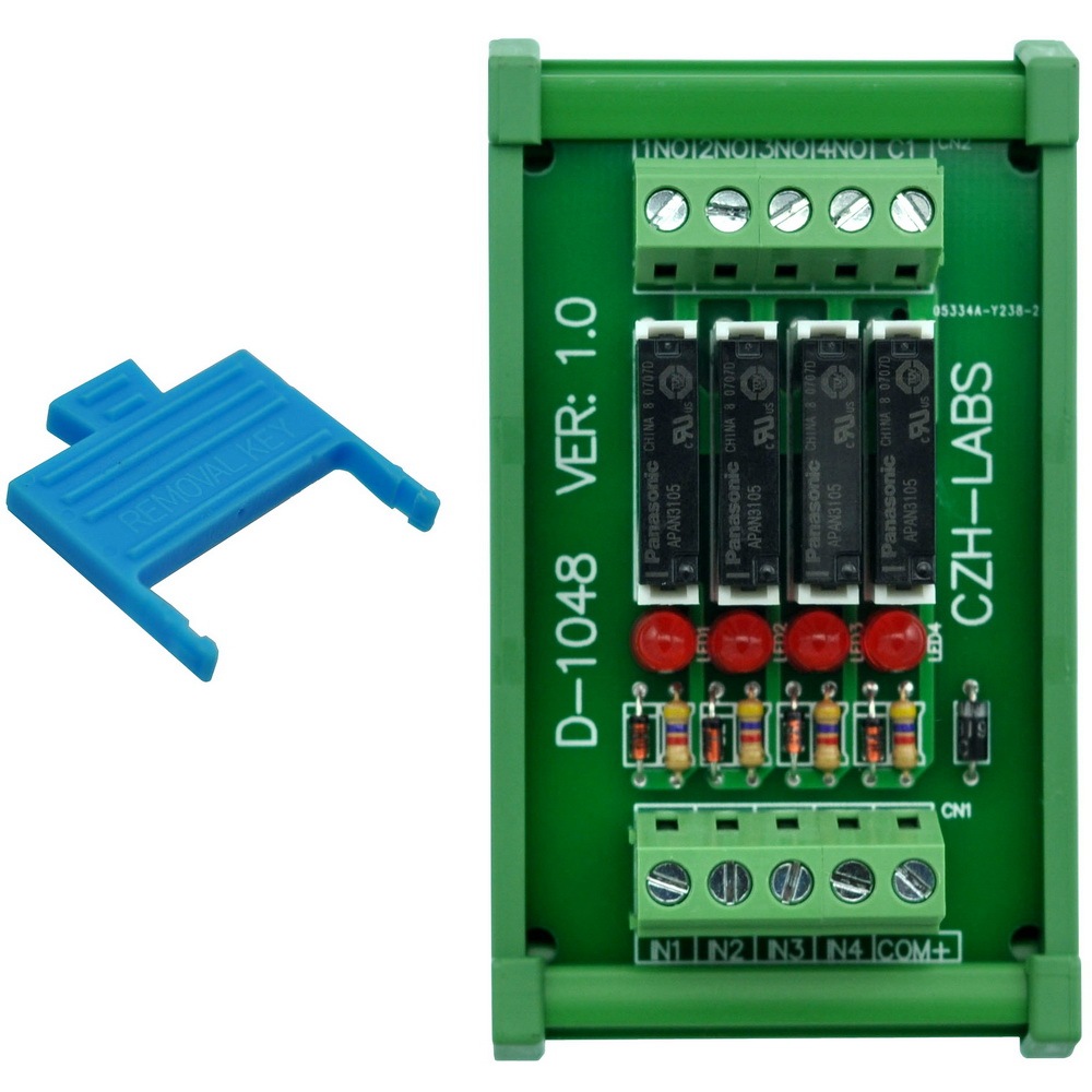 CZH-LABS Slim DIN Rail Mount DC5V Sink/NPN 4 SPST-NO 5A Power Relay Module, APAN3105