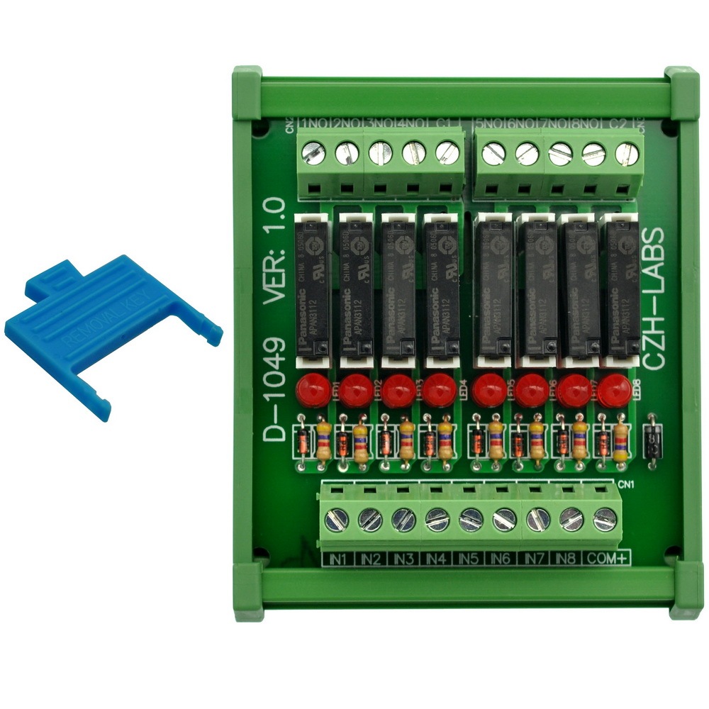 CZH-LABS Slim DIN Rail Mount DC12V Sink/NPN 8 SPST-NO 5A Power Relay Module, APAN3112