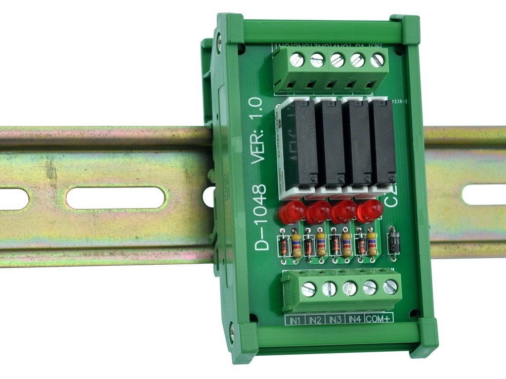 CZH-LABS Slim DIN Rail Mount DC5V Sink/NPN 4 SPST-NO 5A Power Relay Module, APAN3105