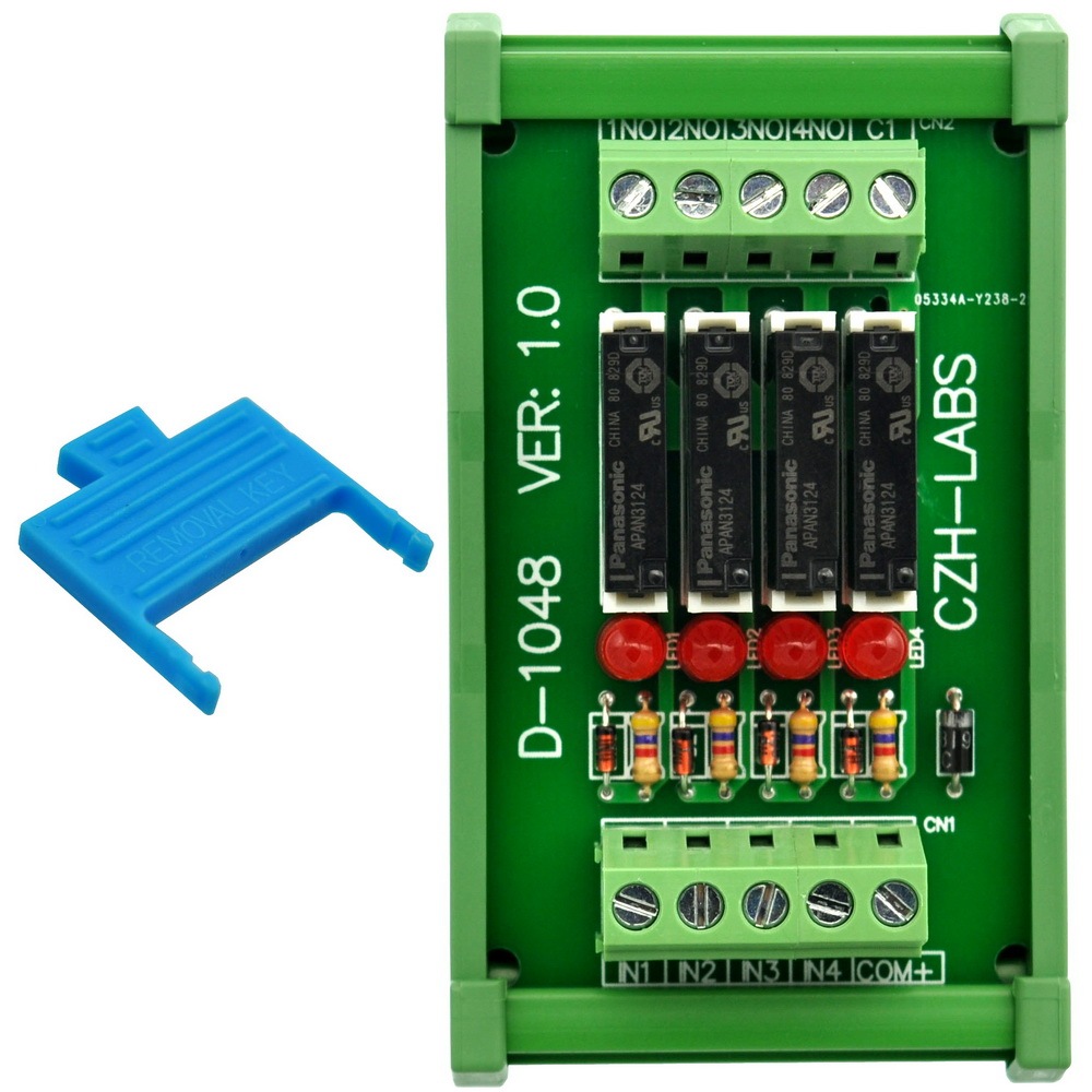 CZH-LABS Slim DIN Rail Mount DC24V Sink/NPN 4 SPST-NO 5A Power Relay Module, APAN3124