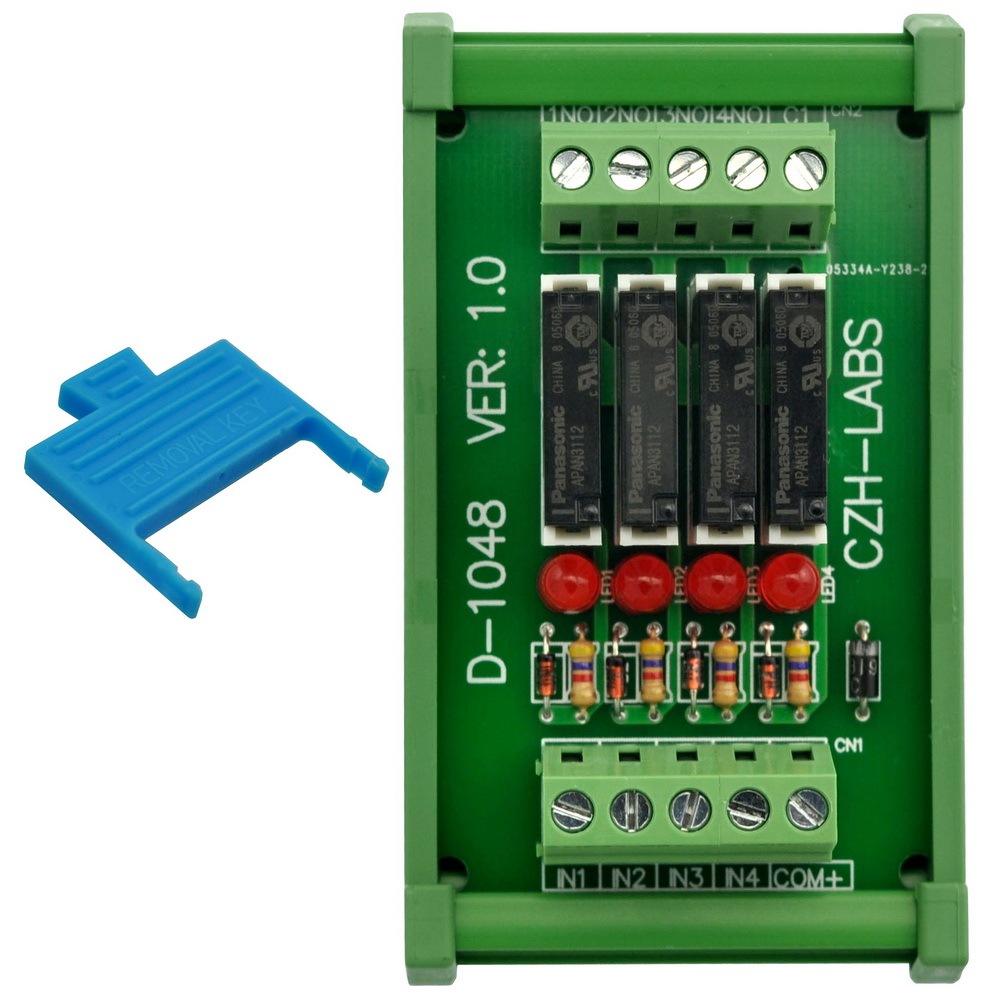 CZH-LABS Slim DIN Rail Mount DC12V Sink/NPN 4 SPST-NO 5A Power Relay Module, APAN3112