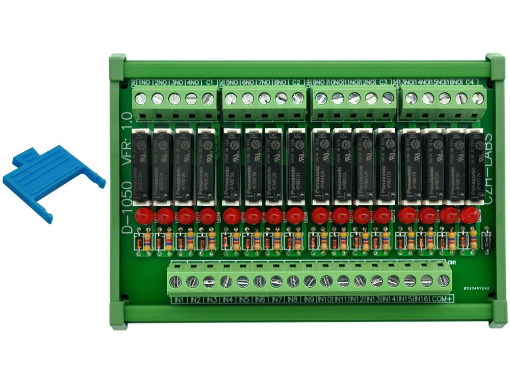 CZH-LABS Slim DIN Rail Mount DC24V Sink/NPN 16 SPST-NO 5A Power Relay Module, APAN3124