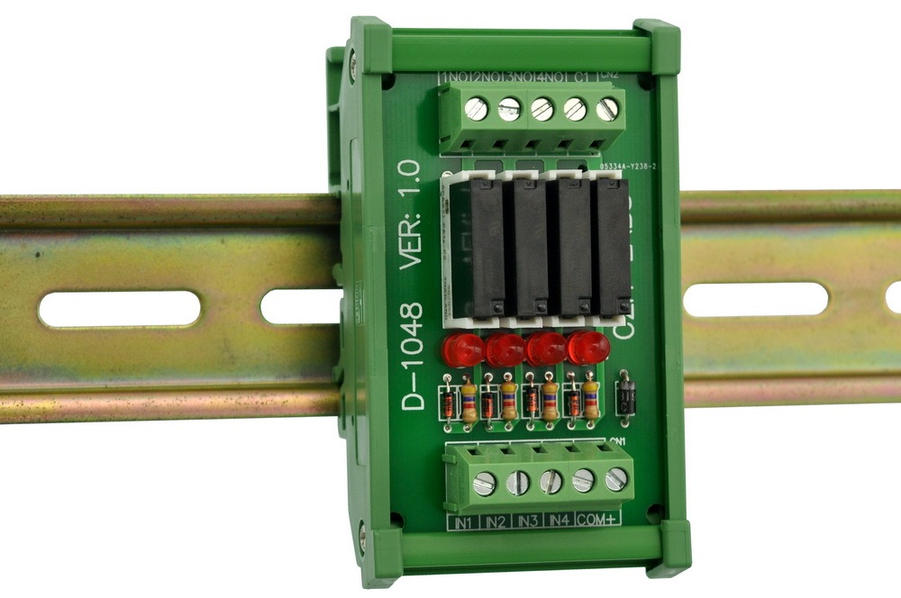CZH-LABS Slim DIN Rail Mount DC24V Sink/NPN 4 SPST-NO 5A Power Relay Module, APAN3124