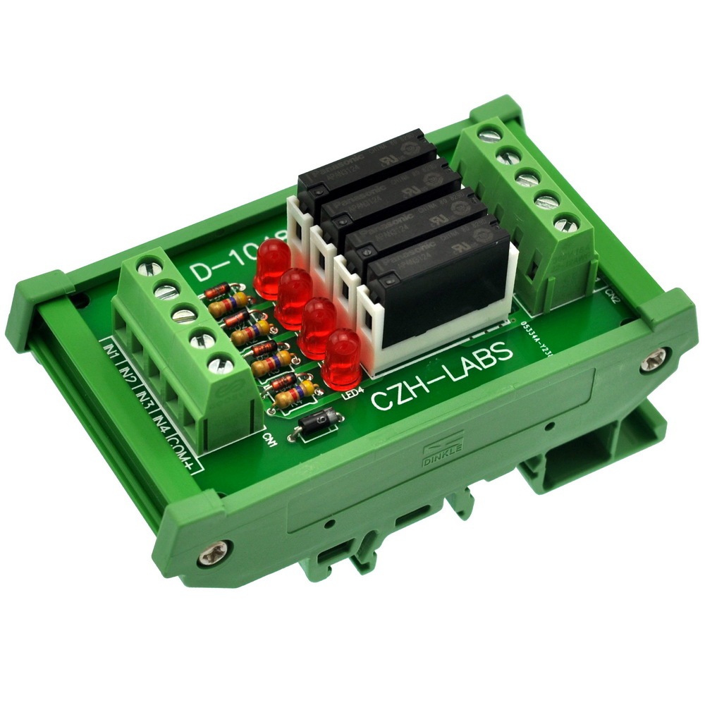 CZH-LABS Slim DIN Rail Mount DC24V Sink/NPN 4 SPST-NO 5A Power Relay Module, APAN3124