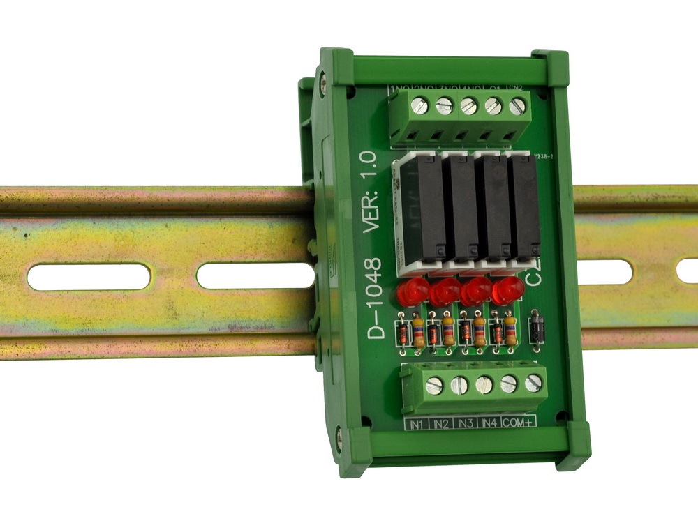 CZH-LABS Slim DIN Rail Mount DC12V Sink/NPN 4 SPST-NO 5A Power Relay Module, APAN3112
