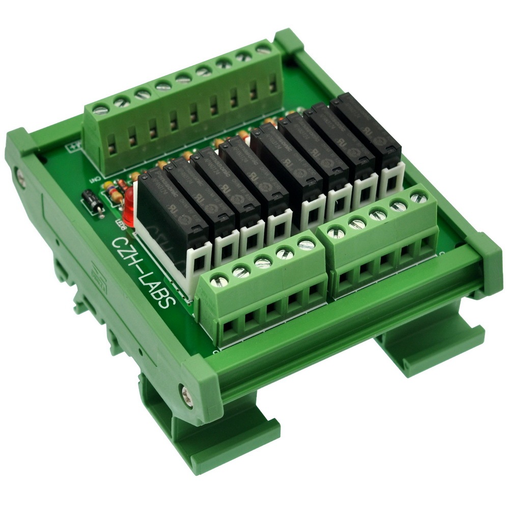 CZH-LABS Slim DIN Rail Mount DC24V Sink/NPN 8 SPST-NO 5A Power Relay Module, APAN3124