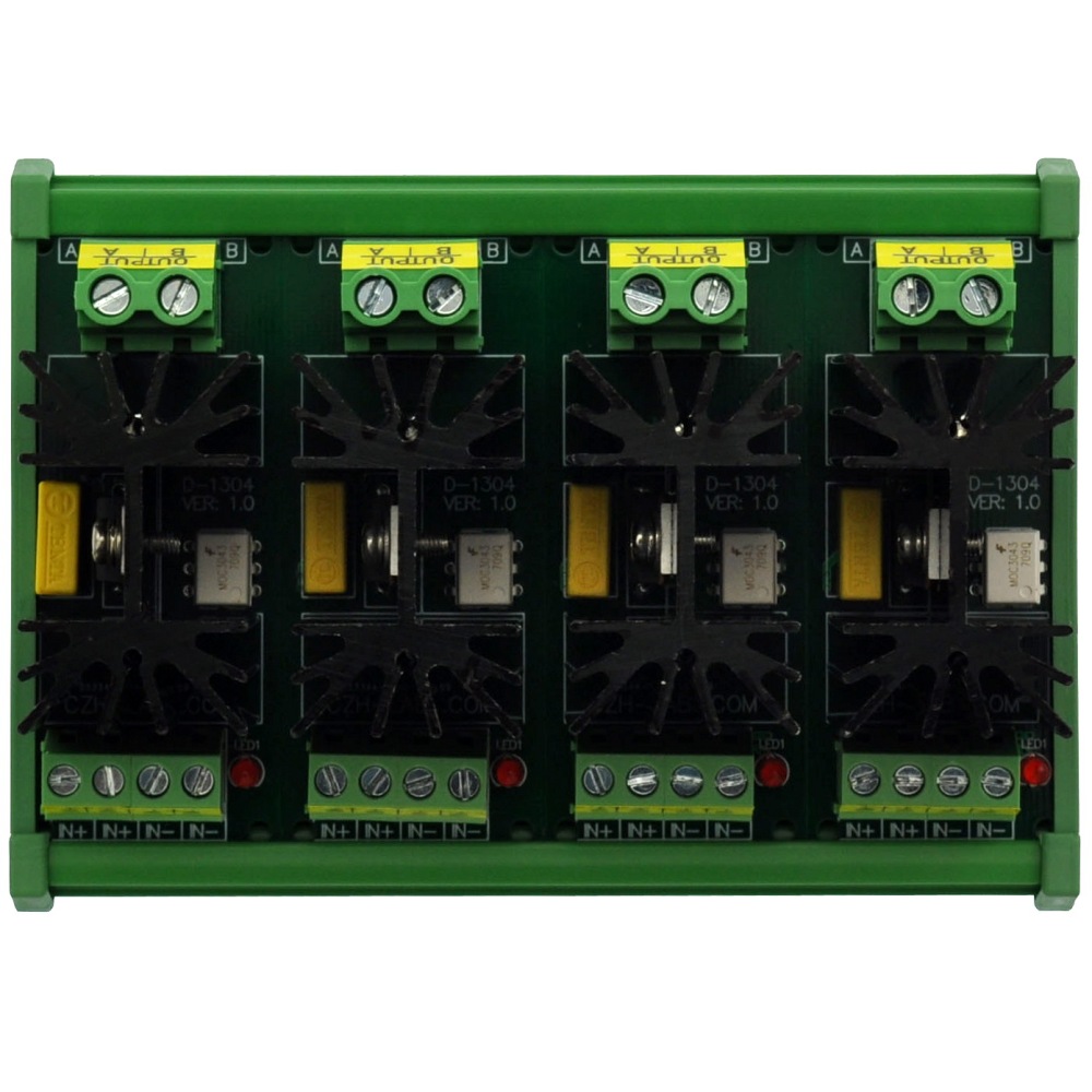 CZH-LABS DIN Rail Mount 4 Channel 12 Amp Solid State Relay SSR Module, in 4~32VDC, out 100~240VAC.