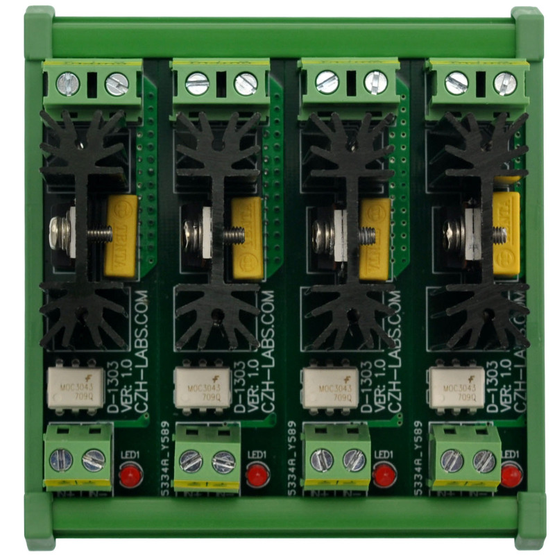 CZH-LABS DIN Rail Mount 4 Channel 8 Amp Solid State Relay SSR Module, in 4~32VDC, out 100~240VAC.