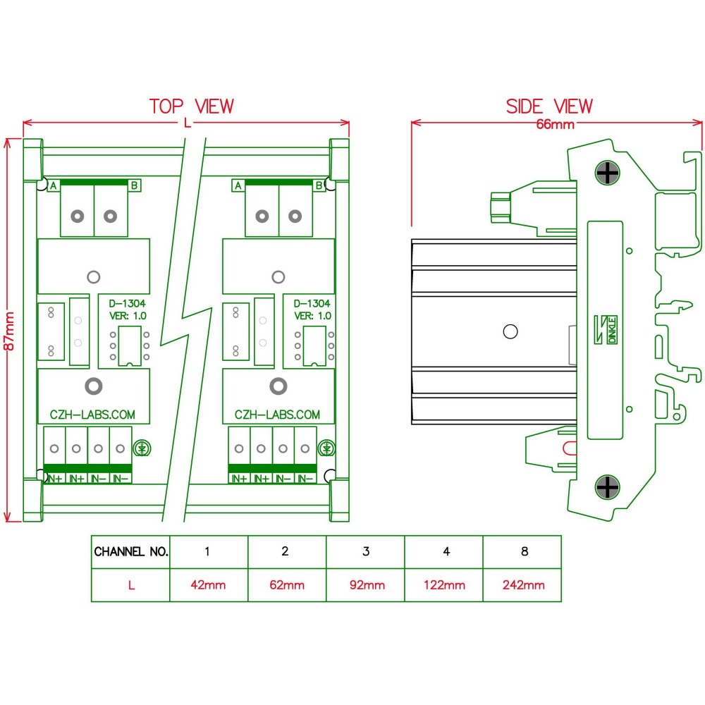 CZH-LABS DIN Rail Mount 4 Channel 12 Amp Solid State Relay SSR Module, in 4~32VDC, out 100~240VAC.