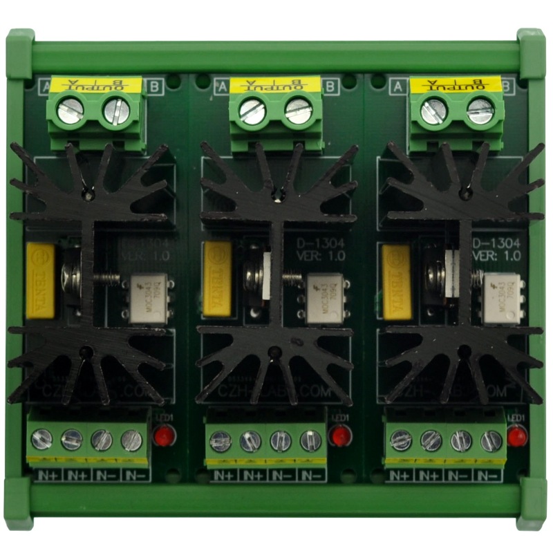 CZH-LABS DIN Rail Mount 3 Channel 12 Amp Solid State Relay SSR Module, in 4~32VDC, out 100~240VAC.