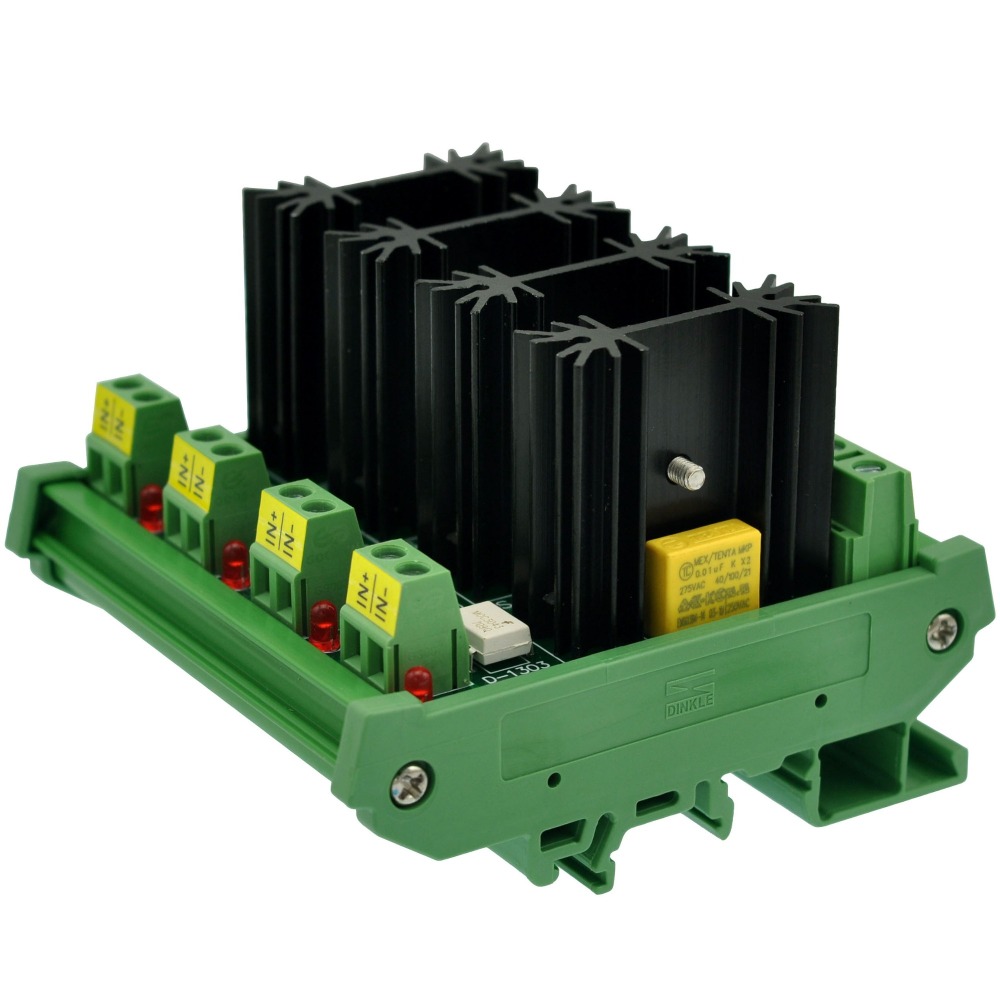CZH-LABS DIN Rail Mount 4 Channel 8 Amp Solid State Relay SSR Module, in 4~32VDC, out 100~240VAC.