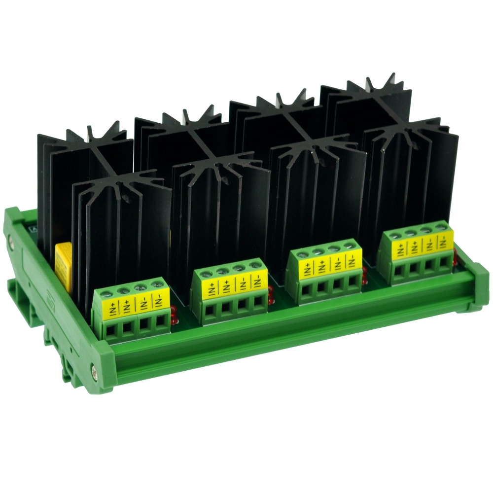 CZH-LABS DIN Rail Mount 4 Channel 12 Amp Solid State Relay SSR Module, in 4~32VDC, out 100~240VAC.