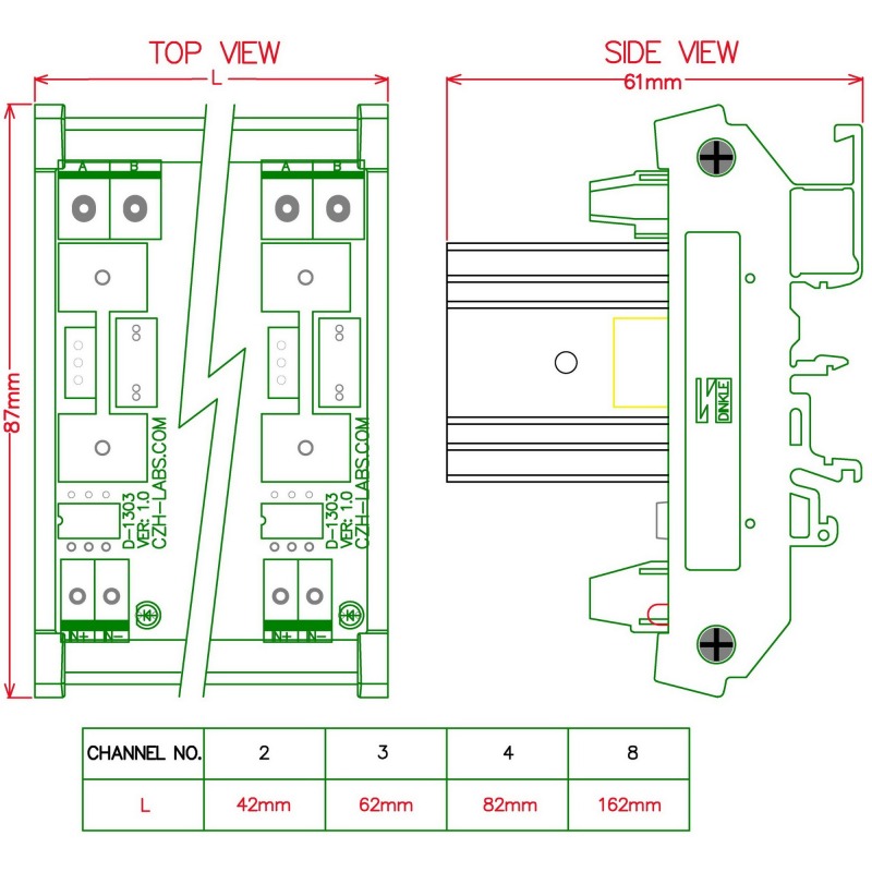 CZH-LABS DIN Rail Mount 2 Channel 8 Amp Solid State Relay SSR Module, in 4~32VDC, out 100~240VAC.