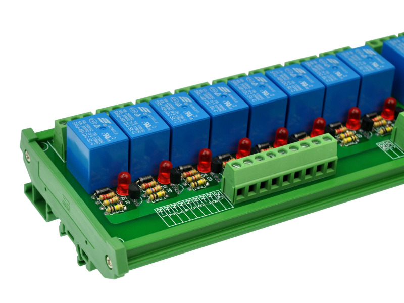 ELECTRONICS-SALON DIN Rail Mount 16 SPDT Power Relay Interface Module, 10A Relay, 48V Coil.