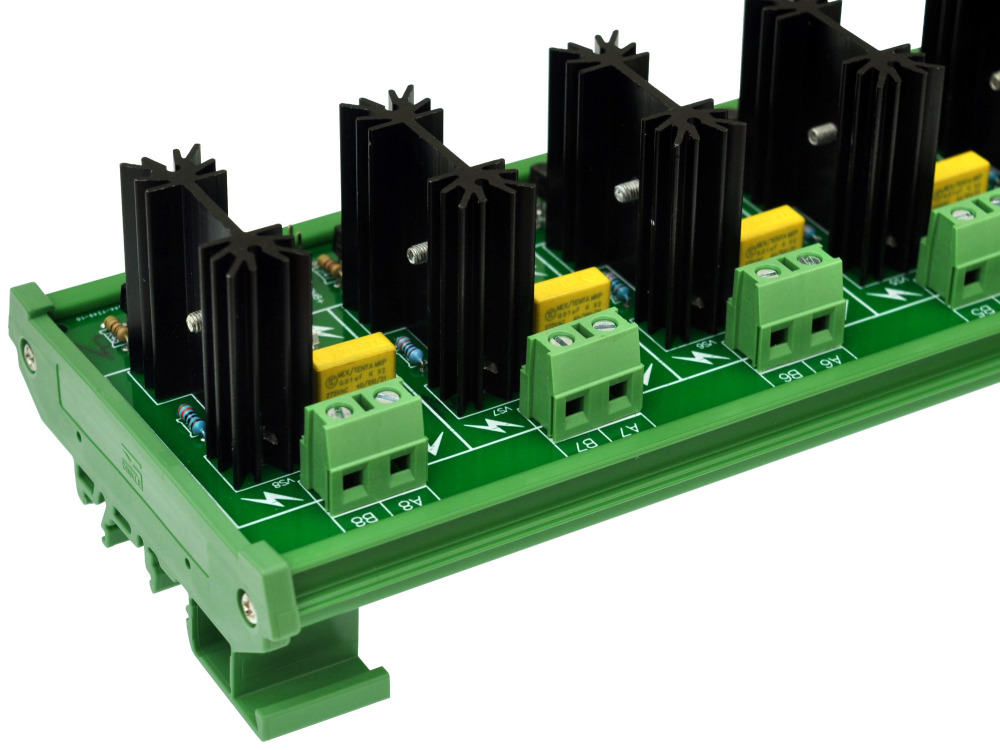 ELECTRONICS-SALON DIN Rail Mount 8 Channel 6 Amp SSR Module Board, in 4~32VDC, out 100~240VAC.