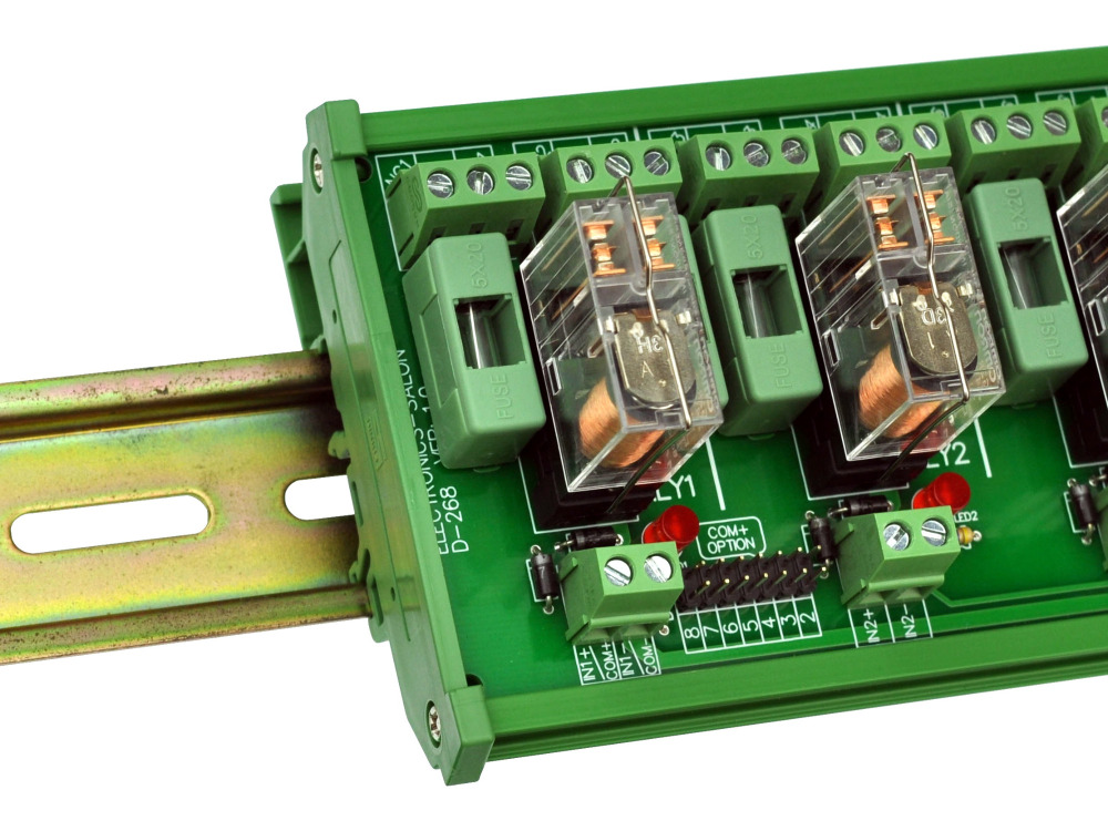 ELECTRONICS-SALON DIN Rail Mount Fused 8 DPDT 5A Power Relay Interface Module, G2R-2 5V DC Relay