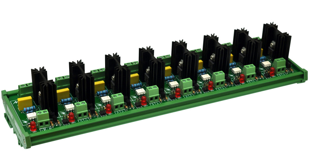 ELECTRONICS-SALON DIN Rail Mount 8 Channel 6 Amp SSR Module Board, in 4~32VDC, out 100~240VAC.