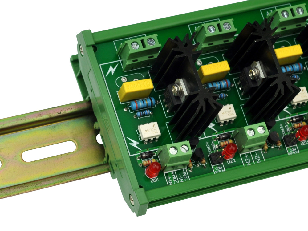 ELECTRONICS-SALON DIN Rail Mount 8 Channel 6 Amp SSR Module Board, in 4~32VDC, out 100~240VAC.