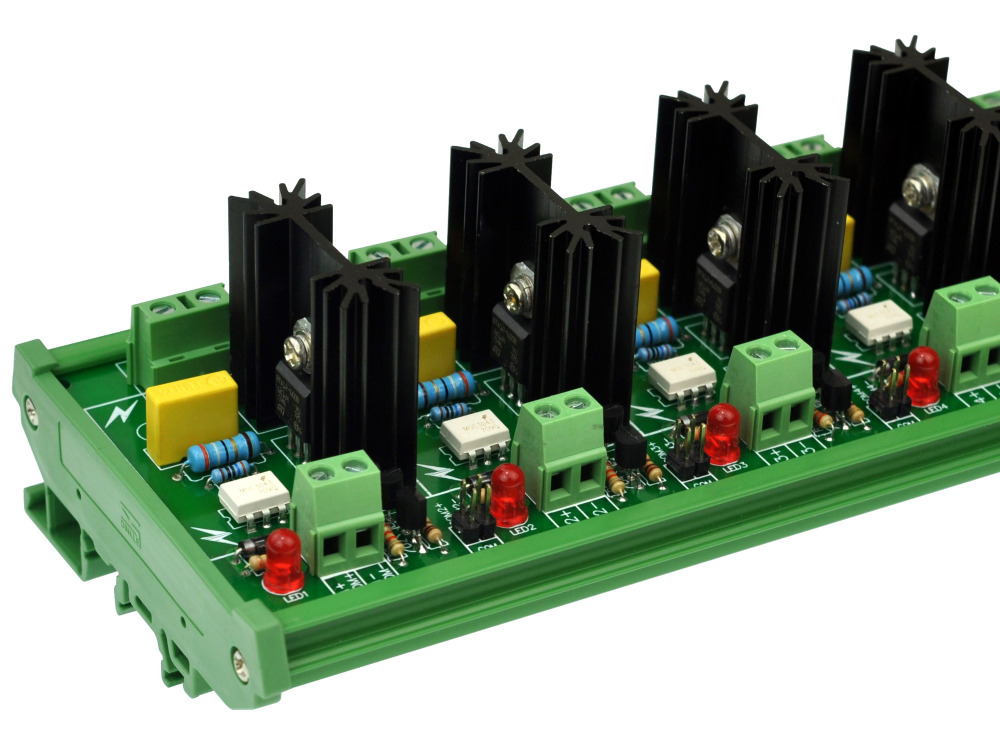 ELECTRONICS-SALON DIN Rail Mount 8 Channel 6 Amp SSR Module Board, in 4~32VDC, out 100~240VAC.