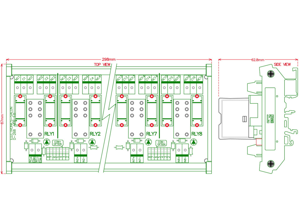 ELECTRONICS-SALON DIN Rail Mount Fused 8 DPDT 5A Power Relay Interface Module, G2R-2 5V DC Relay