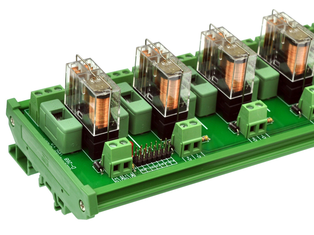 ELECTRONICS-SALON DIN Rail Mount Fused 8 DPDT 5A Power Relay Interface Module, G2R-2 5V DC Relay