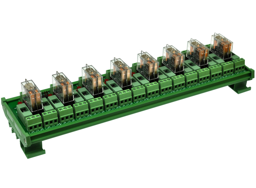 ELECTRONICS-SALON DIN Rail Mount Fused 8 DPDT 5A Power Relay Interface Module, G2R-2 5V DC Relay