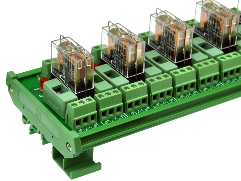 ELECTRONICS-SALON DIN Rail Mount Fused 8 DPDT 5A Power Relay Interface Module, G2R-2 5V DC Relay