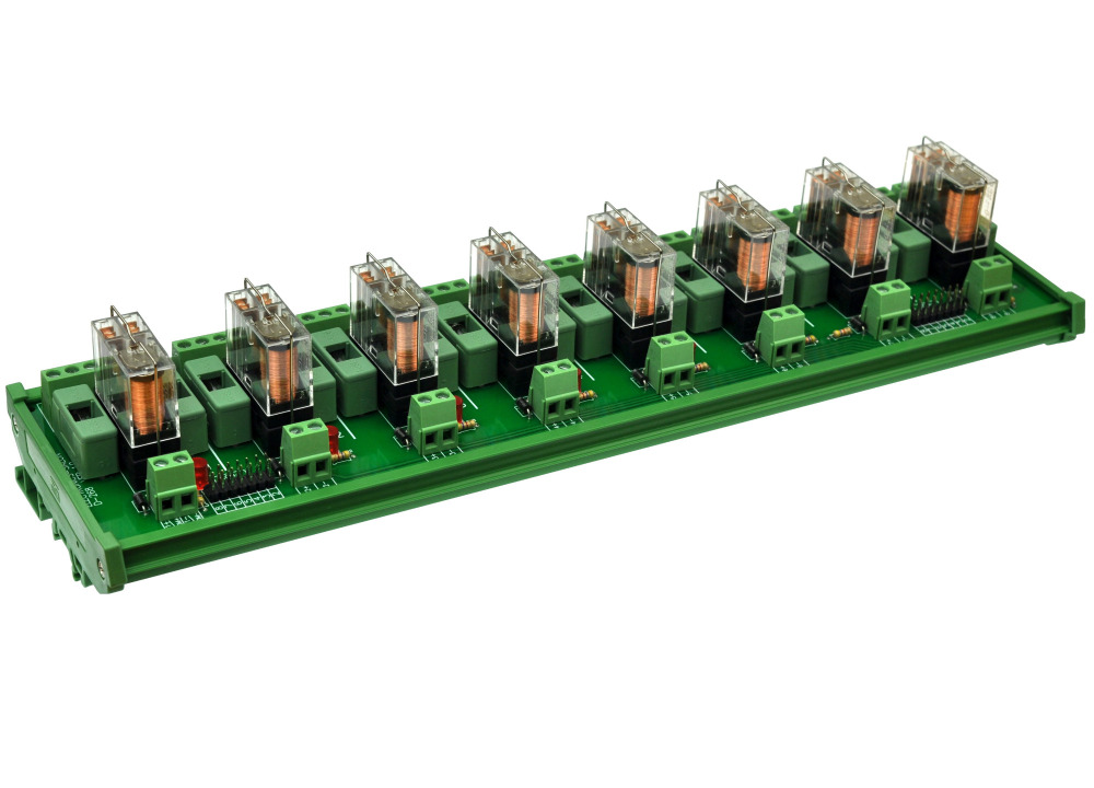 ELECTRONICS-SALON DIN Rail Mount Fused 8 DPDT 5A Power Relay Interface Module, G2R-2 5V DC Relay