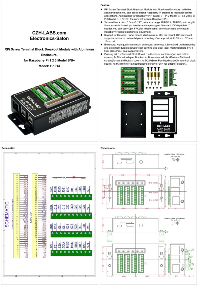 CZH-LABS RPi Screw Terminal Block Breakout Module with Aluminum Enclosure. for Raspberry Pi 1 2 3 Model B/B+
