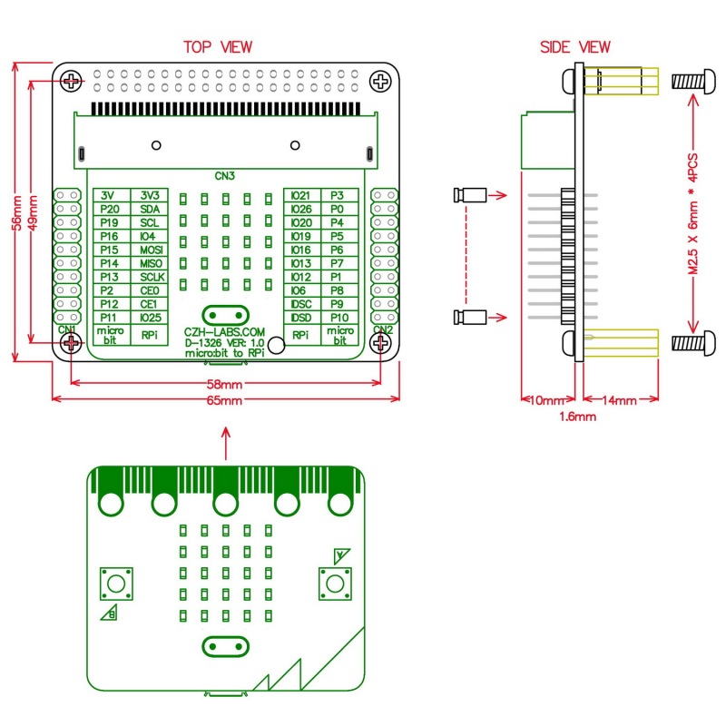 Micro:bit X Raspberry Pi Interconnection HAT, Microbit to RPi Adapter Board.