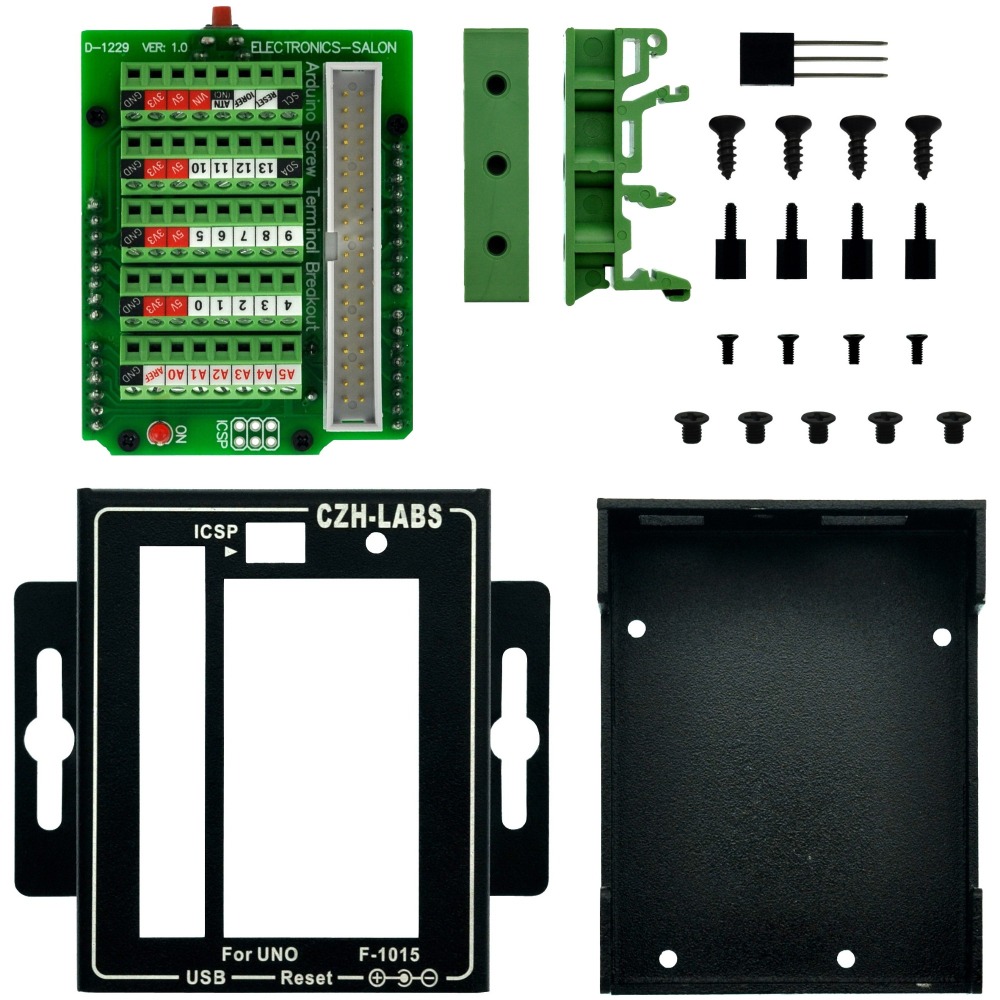 UNO Screw Terminal Block Breakout Module with Aluminum Enclosure, for Arduino UNO R3.