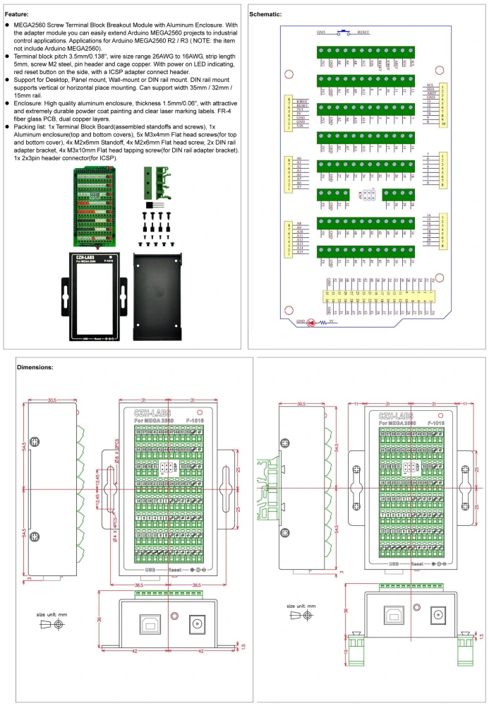 MEGA2560 Screw Terminal Block Breakout Module with Aluminum Enclosure ...