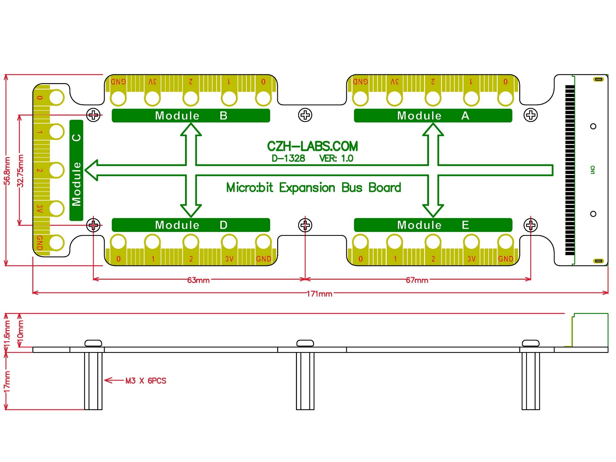 Expansion Bus Board for BBC micro:bit, Microbit Buss Board.