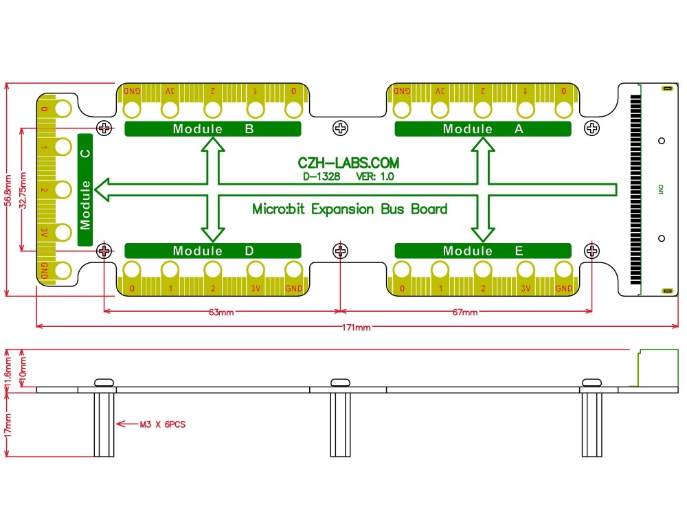 Expansion Bus Board for BBC micro:bit, Microbit Buss Board.