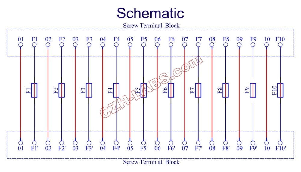 CZH-LABS Screw Mount 20 Position Screw Terminal Block Distribution Module with 10 Channel Fuses