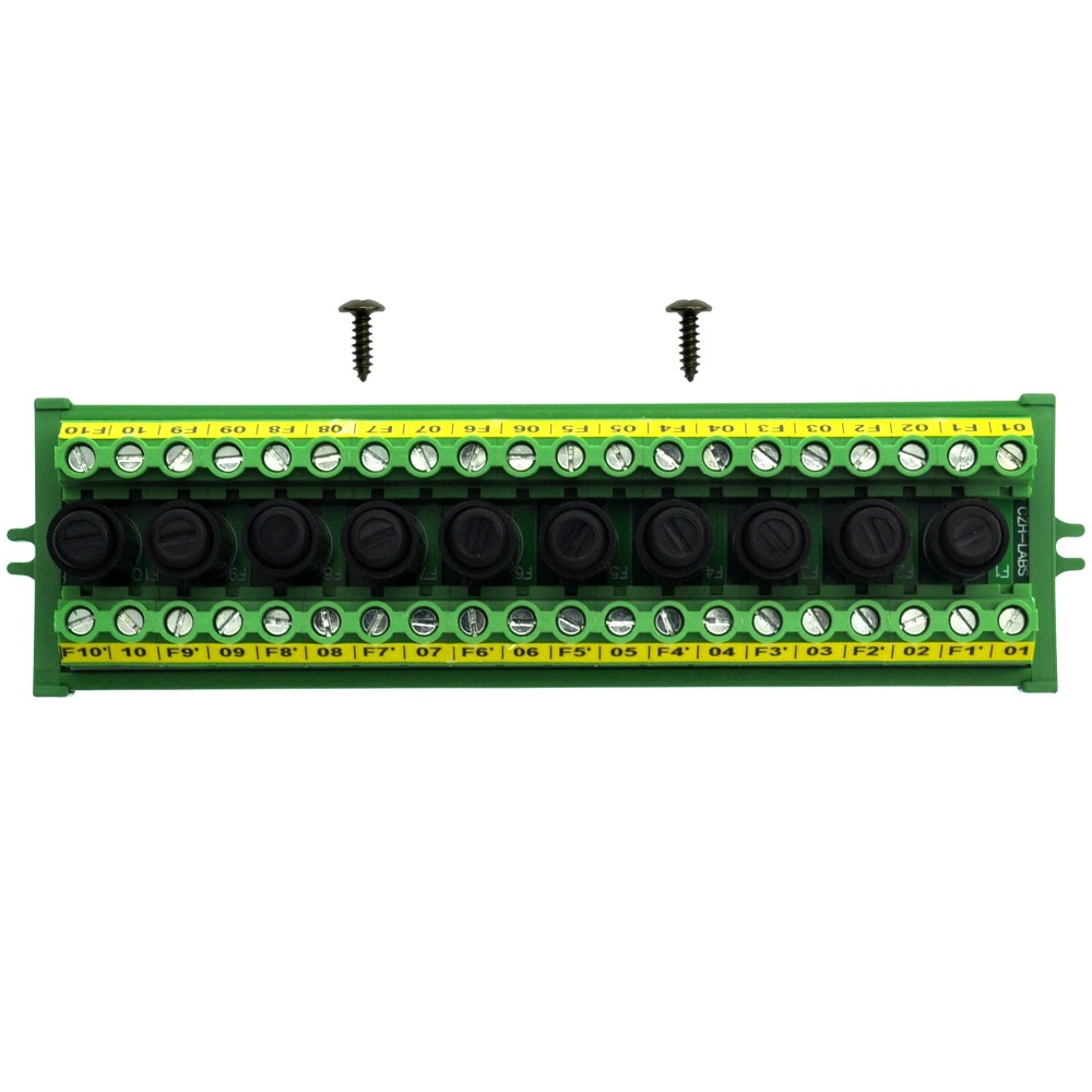 CZH-LABS Screw Mount 20 Position Screw Terminal Block Distribution Module with 10 Channel Fuses