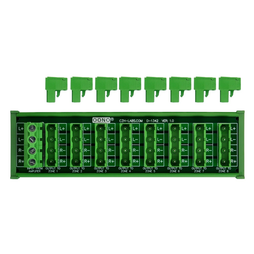 Whole House Audio Stereo 8-Zone Speaker Distribution Module with DIN Rail Mount Carrier