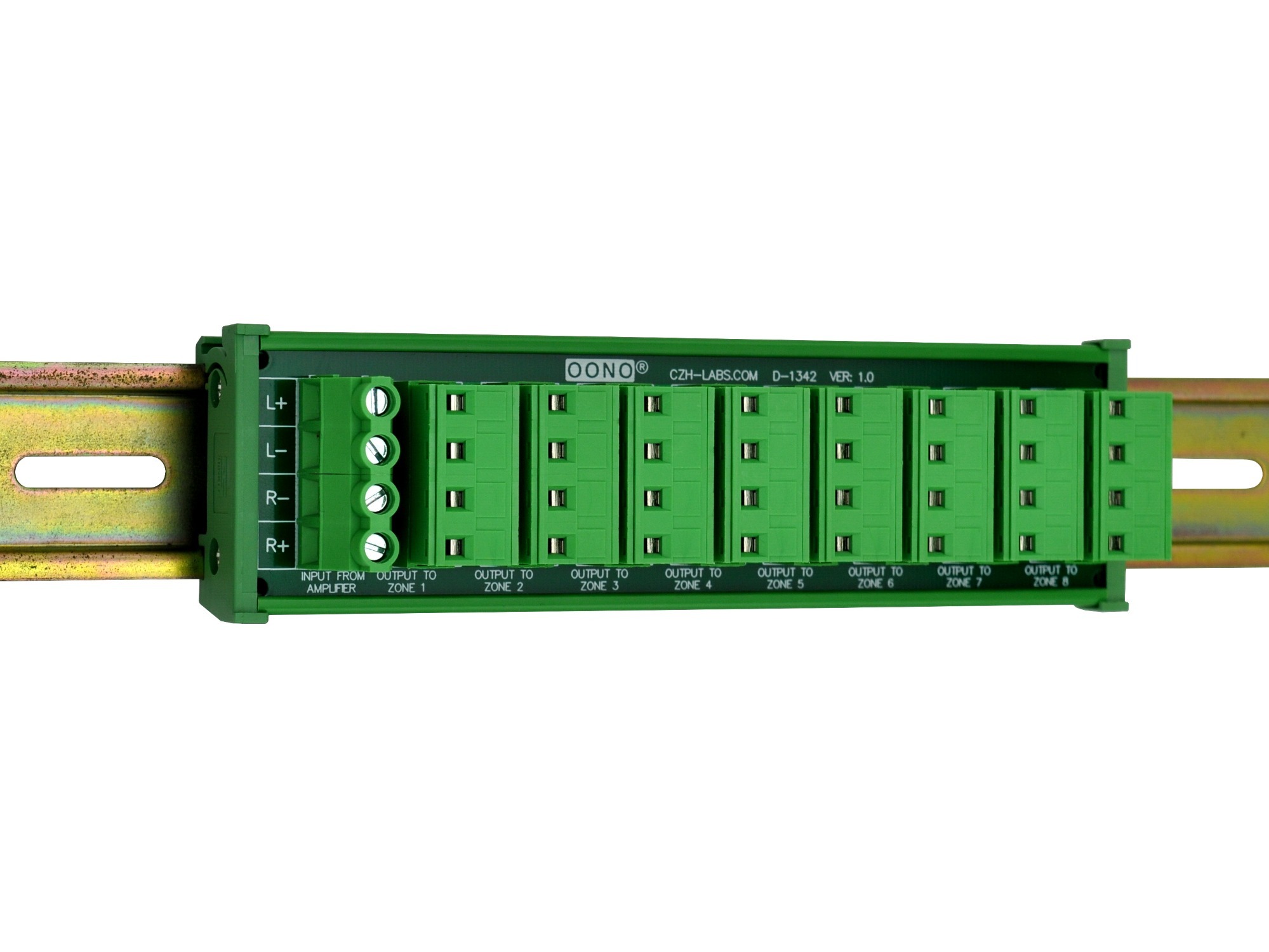 Whole House Audio Stereo 8-Zone Speaker Distribution Module with DIN Rail Mount Carrier