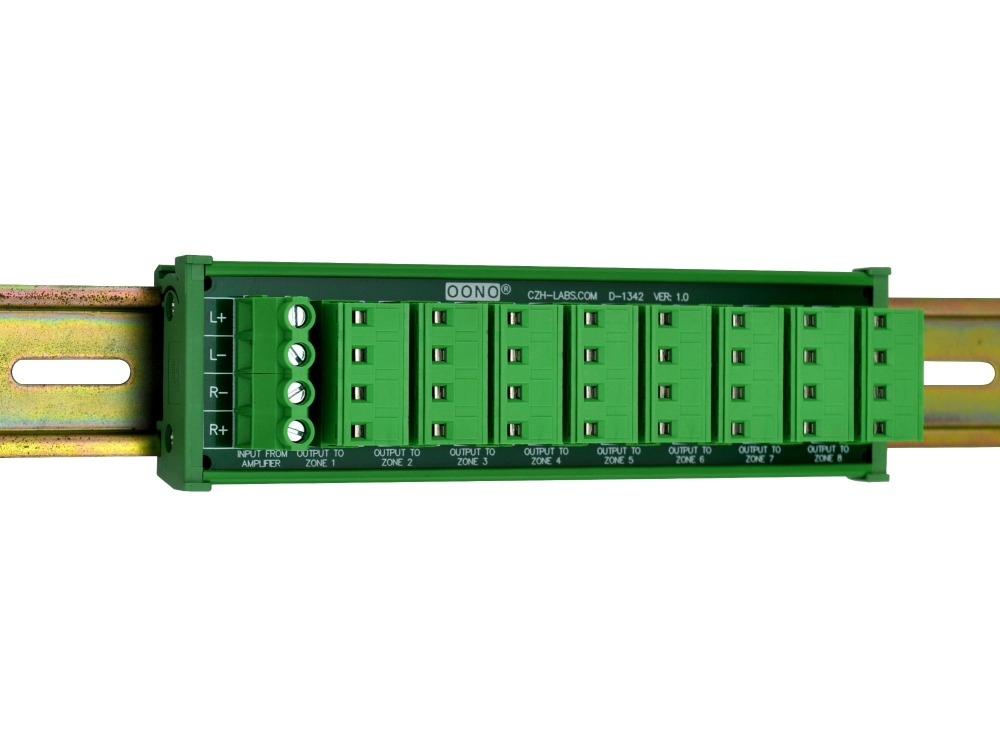 Whole House Audio Stereo 8-Zone Speaker Distribution Module with DIN Rail Mount Carrier