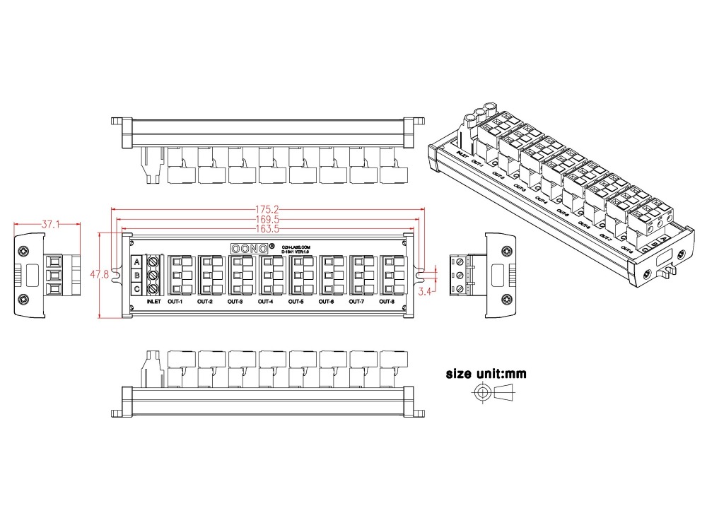 OONO Screw Mount 30A/300V 8x3 Position Pluggable Terminal Block Distribution Module