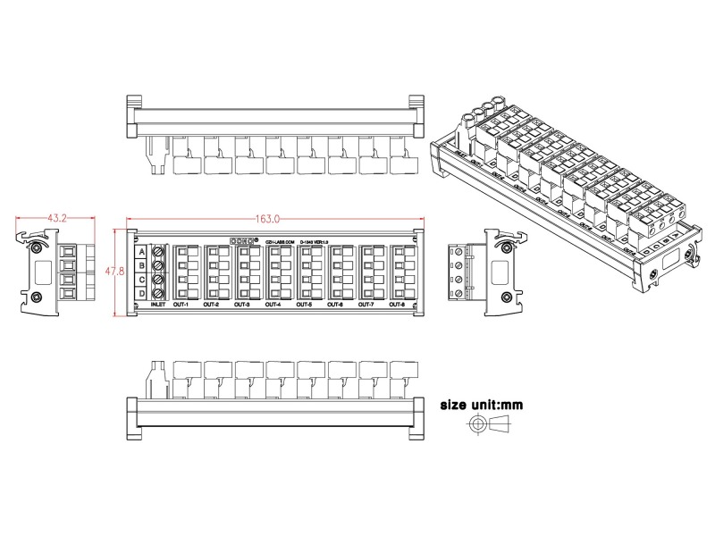 OONO DIN Rail Mount 30A/300V 8x4 Position Pluggable Terminal Block Distribution Module