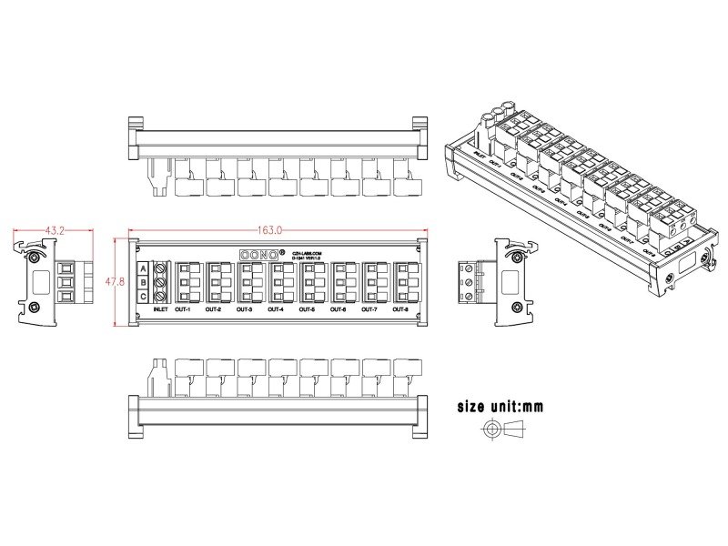 OONO DIN Rail Mount 30A/300V 8x3 Position Pluggable Terminal Block Distribution Module