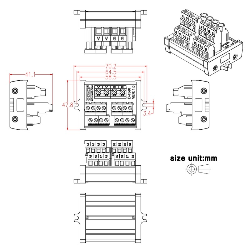 Screw Mount 2x8 Position Screw Terminal Block Power Distribution Module