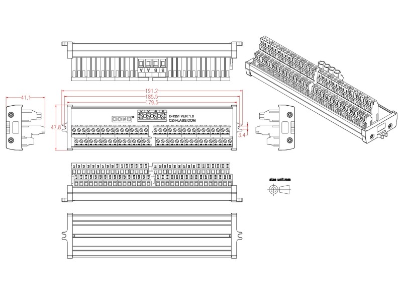 Screw Mount 2x32 Position Screw Terminal Block Power Distribution Module