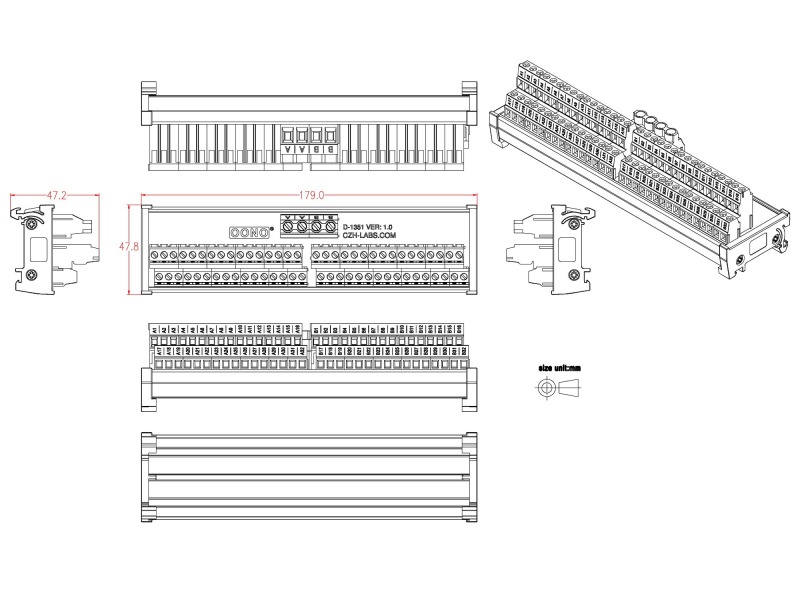 DIN Rail Mount 2x32 Position Screw Terminal Block Power Distribution Module