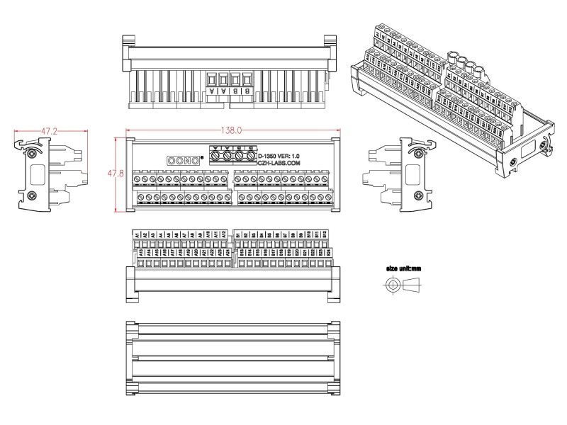 DIN Rail Mount 2x24 Position Screw Terminal Block Power Distribution Module