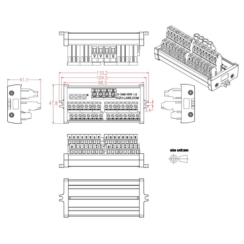 Screw Mount 2x16 Position Screw Terminal Block Power Distribution Module