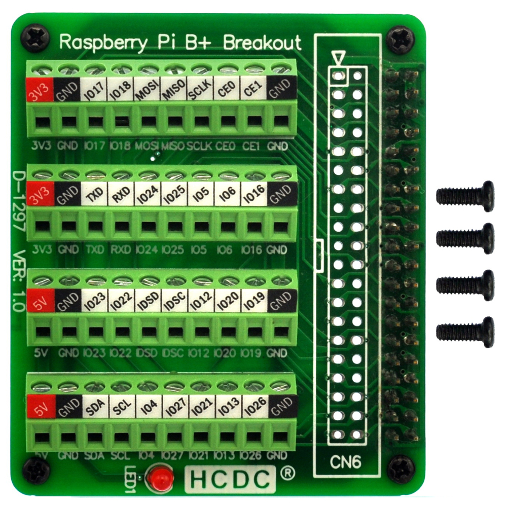 HCDC RPi GPIO Terminal Block Breakout Board HAT, for Raspberry Pi